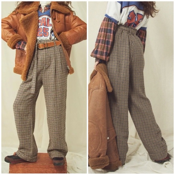 Free People Pants - Free People Maryam Belted Paper Bag Herringbone Wide Leg Pants Pockets